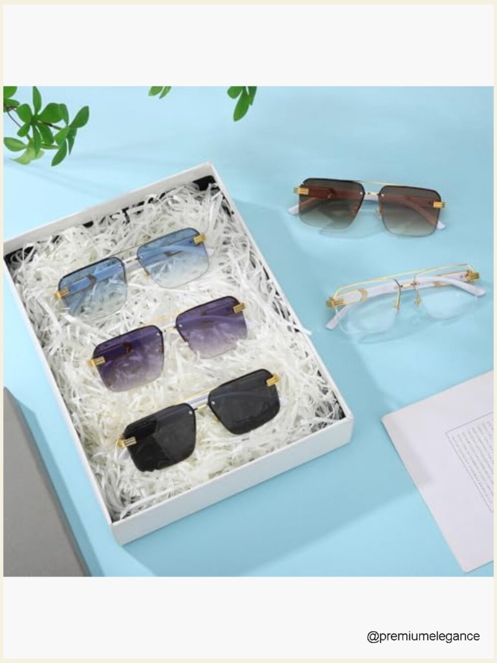 5 Pairs Rimless Rectangle Sunglasses for Men Women Retro Frameless UV400 - Picture 7 of 7